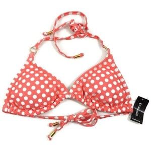 Express Swim Orange with White Polka Dot Triangle Bathing Suit Top Small